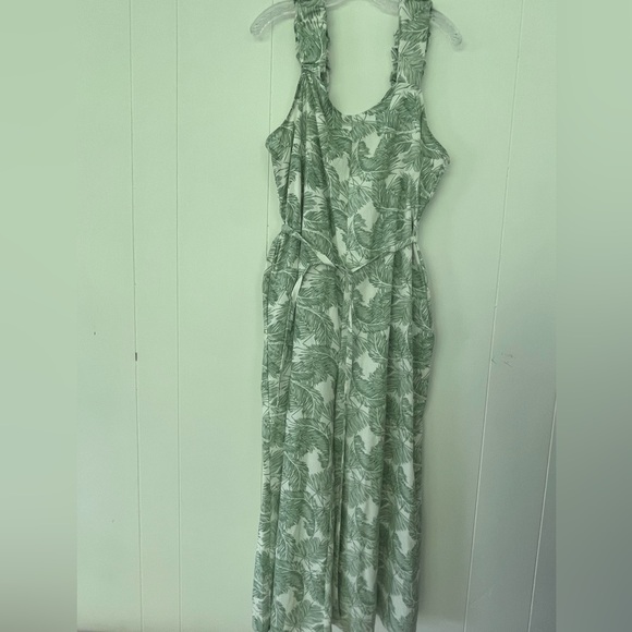 P. Cill Island In The Sun Linen Viscose Jumpsuit Green Leaf Print Size XL - Picture 2 of 16